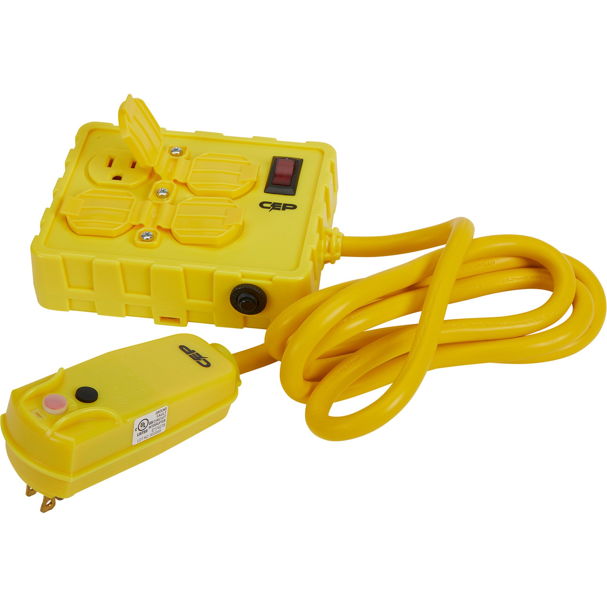 GFCI Right Angle Plug with 6ft. 12/3 Cord and 4-Outlet Box